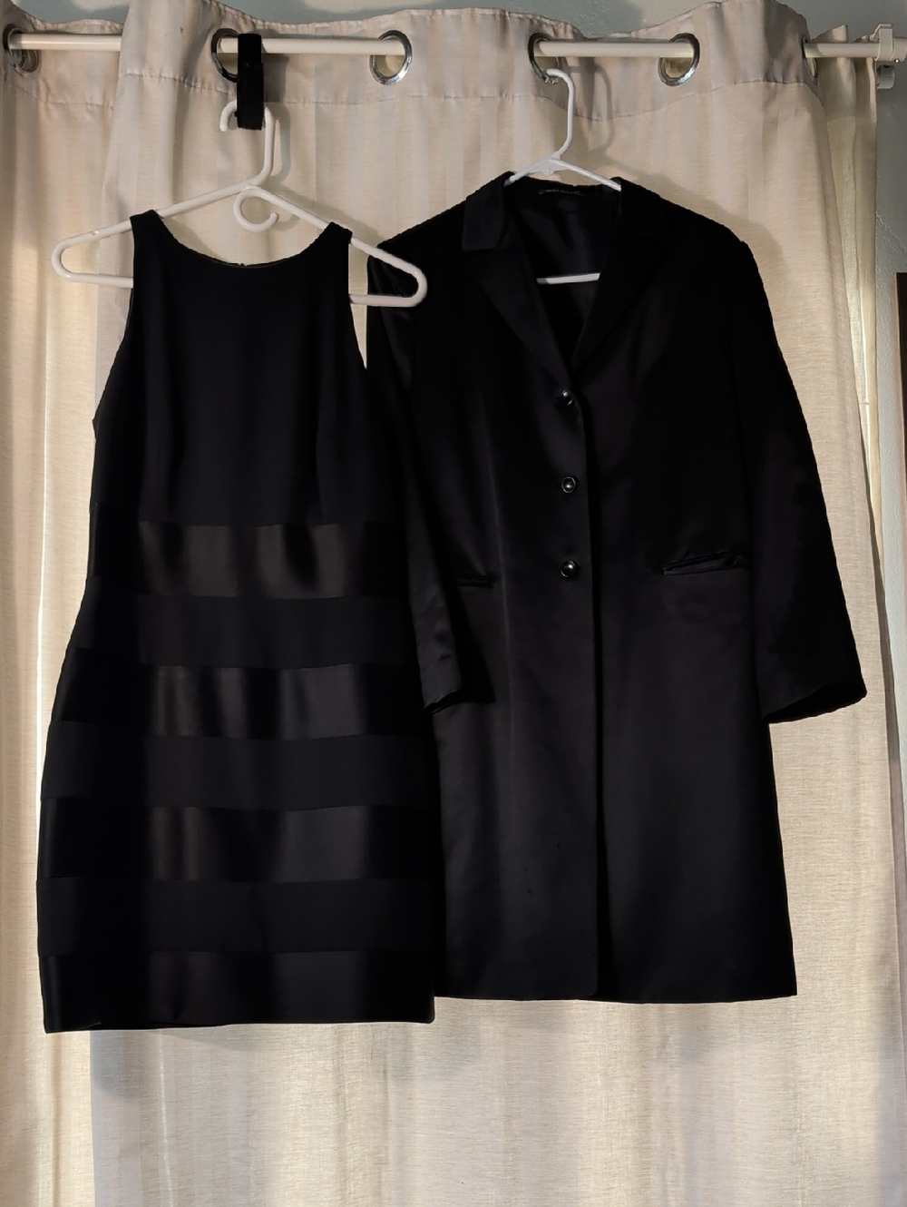 Tahari Black Satin-Trim Dress with Matching Black Coat